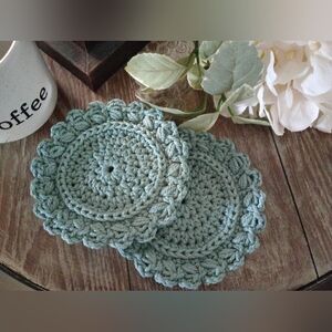 Handcrafted Farmhouse Style Crochet Coaster Set Of 2 in Blue